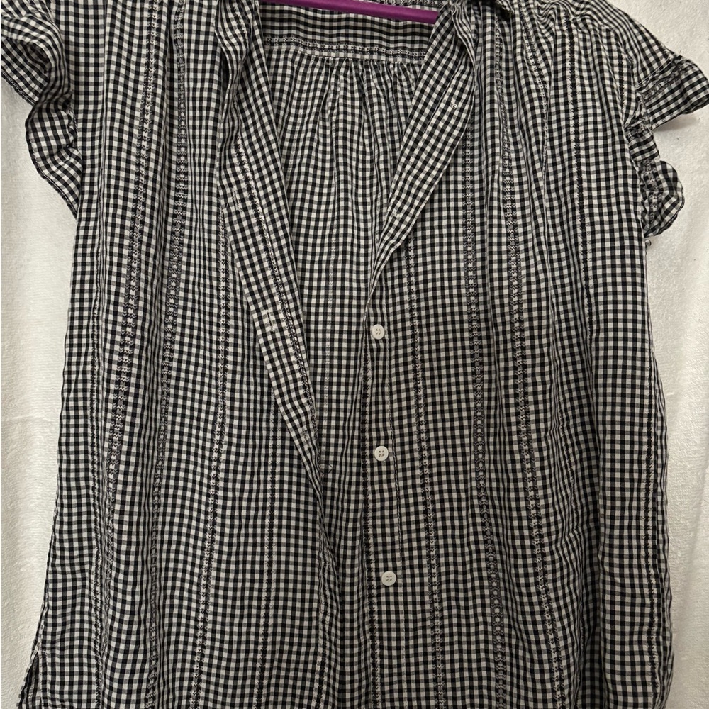 Max Studio Black and White Gingham Button-Down Top